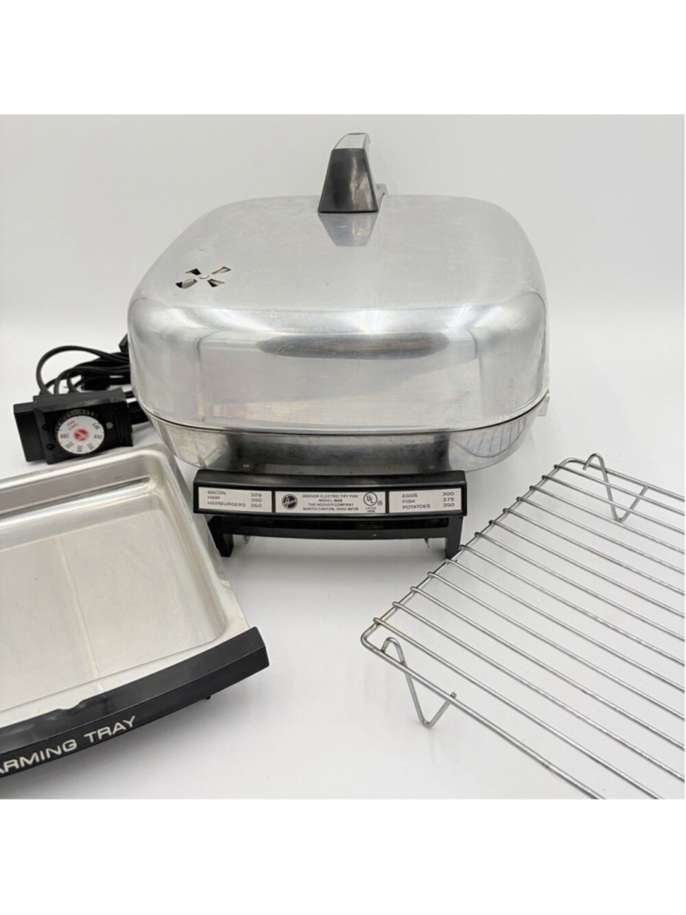 Hoover Model 8668 ELECTRIC FRY PAN Skillet w/ Lid WARMING TRAY Rack Tested